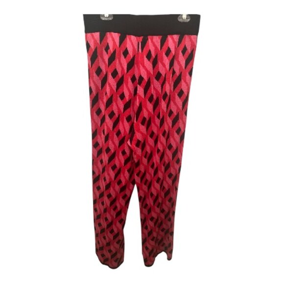 Pink & Black Geometric Wide Leg Knit Pants - Size L - Picture 1 of 9